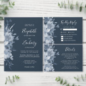 Budget Floral Dusty Blue Navy Wedding Menu (この独立クリエイターのコレクションをカスタマイズ。)