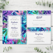 水モダンはっきりした色ネイビーパープルアクア結婚ズ 招待状 (この独立クリエイターのコレクションをカスタマイズ。)