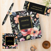 エレガント水彩花ブラック金ゴールドプロフェッショナル マウスパッド