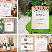 Watercolor Flowers Peach Color Boho Bridal Shower 招待状