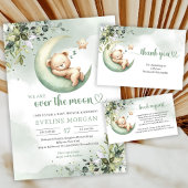 月の緑の上にかわいい眠るテディベア Tシャツ