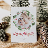 水彩ホリーと緑の2枚の写真コラージュ シーズンポストカード