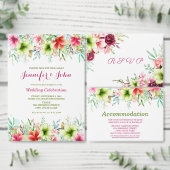 水彩マゼンタレッドアマリリスフローラ結婚ズ 招待状 (この独立クリエイターのコレクションをカスタマイズ。)