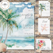 ウォーターカラーモダンパーム&ビーチシーン セーブザデート