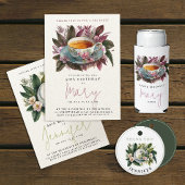 緑スタイリッシュ茶パーティーマグカップフローラ水色 招待状