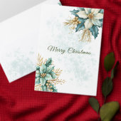 水彩ティール（緑がかった色）フローラクリスマスパーティの招待状 招待状 (この独立クリエイターのコレクションをカスタマイズ。)