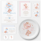 ピンクバルーンテディベア赤ちゃんシャワー エンクロージャーカード