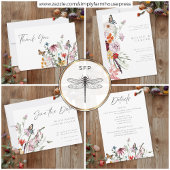 Watercolor Wildflower Butterfly Modern Wedding QR 出欠カード