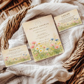 水彩の野生の花の草原でのブライズシャワー 招待状