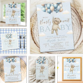 Eagerly Awaiting Baby Boy Bear Shower サンキューカード