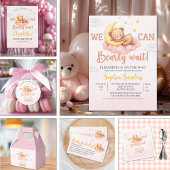 Cute Sleeping Bear Baby Shower Girl  サンキューカード