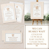 All in One We Can Bearly Wait Gingham Baby Shower 招待状