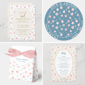 シックな水色ピンクのフローラ結婚式の日付を保存 招待状