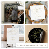 Elegant gold calligraphy all in one white wedding 招待状