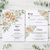 クリーム色の芍薬の花の結婚式用返信先住所ラベル ラベル (この独立クリエイターのコレクションをカスタマイズ。)