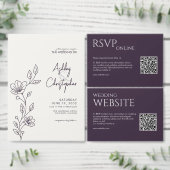 濃モダンい紫の葉の結婚輪郭 招待状 (この独立クリエイターのコレクションをカスタマイズ。)