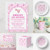 ピンク市松模様に女性のカーボーイ カフェラテマグ