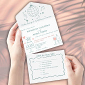 Whimsical doodle styled blue wedding オールインワン招待状