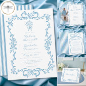 Whimsical Blue Hand Drawn Floral Stripe Wedding エンクロージャーカード