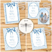 Whimsical Blue White Watercolor Stripe Wedding 招待状