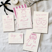 ピンクボウハンドドロースタイリッシュドトレンディー結婚ズ セーブザデート