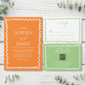 Whimsical Citrus Green Wavy Border Wedding 招待状 (この独立クリエイターのコレクションをカスタマイズ。)