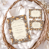 Whimsical Neutral Safari Lion Baby Shower 招待状