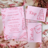 Pink Wedding Cake RSVP Card with QR Code