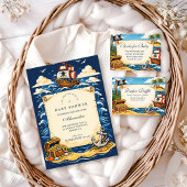 Whimsical Pirate Ship Adventure Baby Shower 招待状