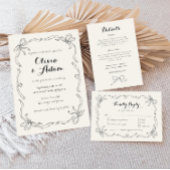 弓お洒落予測できな手書優雅な結婚式 招待状