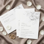 White Faux Relief  Roses Photo  Casual Wedding 招待状