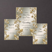 白いフローラ華美金ゴールド日付の保存 セーブザデート (この独立クリエイターのコレクションをカスタマイズ。)