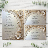 Modern White Flowers Pearls Save the Date セーブザデート (この独立クリエイターのコレクションをカスタマイズ。)