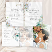 白エレガント蘭結婚サンキューカード サンキューカード