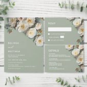 White Roses Realistic Flowers Wedding 招待状 (この独立クリエイターのコレクションをカスタマイズ。)