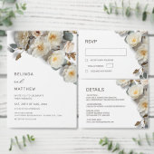 White Roses 3D Flowers Modern Arch Wedding 招待状 (この独立クリエイターのコレクションをカスタマイズ。)
