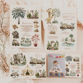 ワイルドワンジャングルサファリ動物の少年1歳の誕生日 招待状