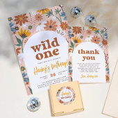 Wild One レトロ ボヘミアン 野の花 1歳の誕生日 写真 招待状