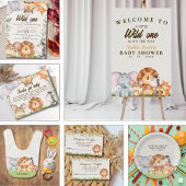 Wild Animals Safari Baby Shower サンキューカード