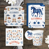 可愛いブルーレッドRodeo馬カウボーイウォーター色名 スタンダードカクテルナプキン