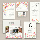 Pink Orange Floral Wedding RSVP QR Code エンクロージャーカード