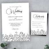 Wildflower Floral Black White Wedding Program