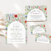 ワイルドフラワーホワイトフローラベビーシャワーサンキューカード 招待状