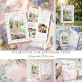 Pink Bow Wildflower Graduation 招待状