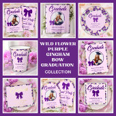 Wildflower Purple Gingham Bow Photo Graduation  カード