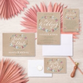 ワイルドフラワーリースオンクラフトカントリーウェディング 招待状ベリーバンド (この独立クリエイターのコレクションをカスタマイズ。)