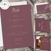 Wine Burgundy Minimalist Wedding Photo セーブザデート