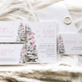 Christmas Ornaments and Neutral Bow Baby Shower 招待状