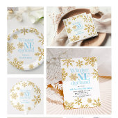 ウィンターオネダーランドブルー金ゴールドスノーフレーク1st誕生日 招待状