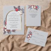 冬の素朴花模様アーチ婚約パーティ 招待状 (この独立クリエイターのコレクションをカスタマイズ。)